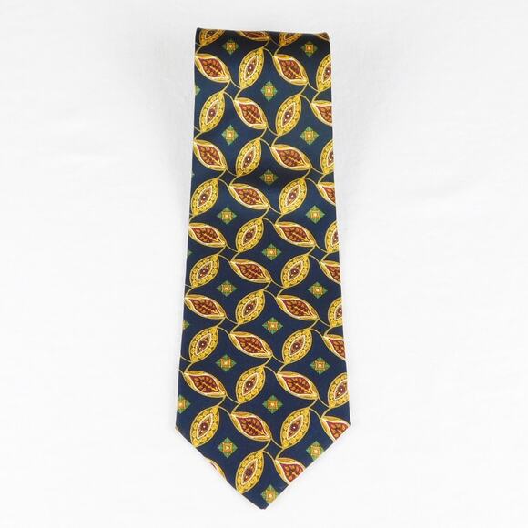 Hunting Horn Blue Burgundy Green Gold Silk Necktie - Picture 1 of 4